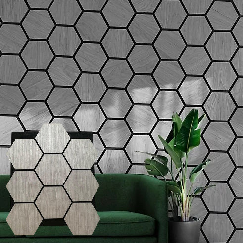 Pack of 4 Wooden Acoustic Wall Hexagon Panels 700mm x 570mm Light Grey