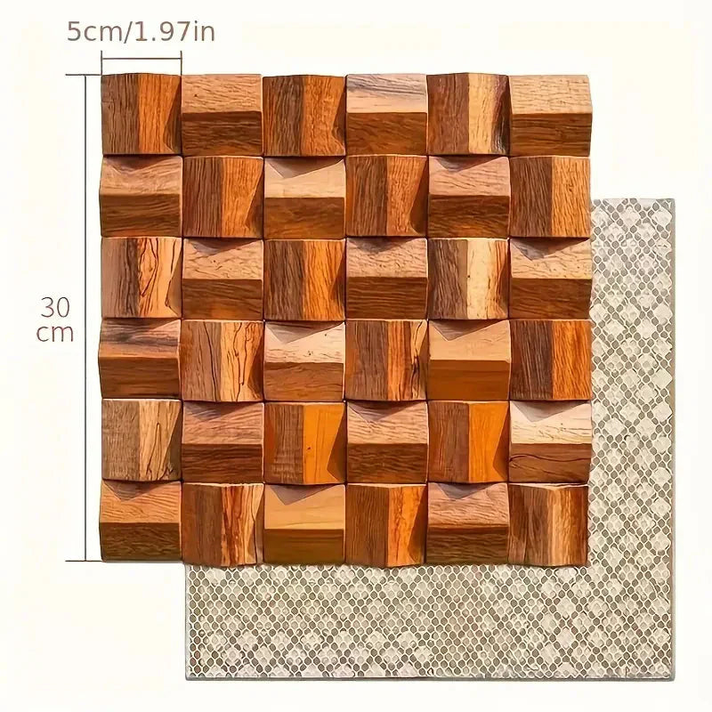 Solid Wood 3D Mosaic Panel Premium ✅ (30 x 30 cm)