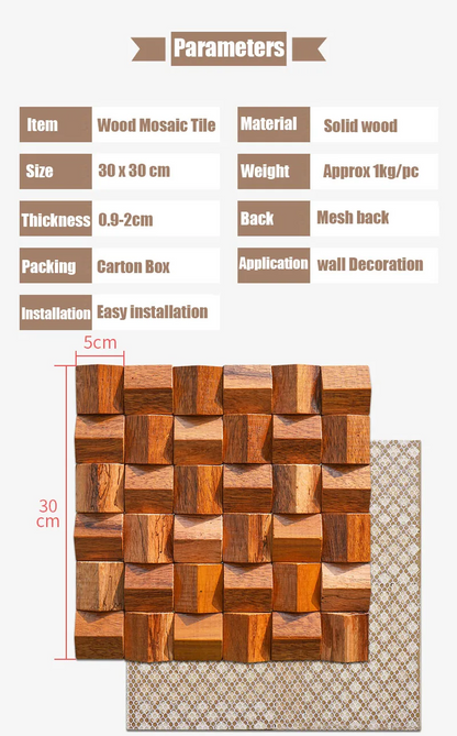 Solid Wood 3D Mosaic Panel Premium ✅ (30 x 30 cm)