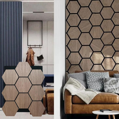 Pack of 4 Wooden Acoustic Wall Hexagon Panels 700mm x 570mm Light Oak
